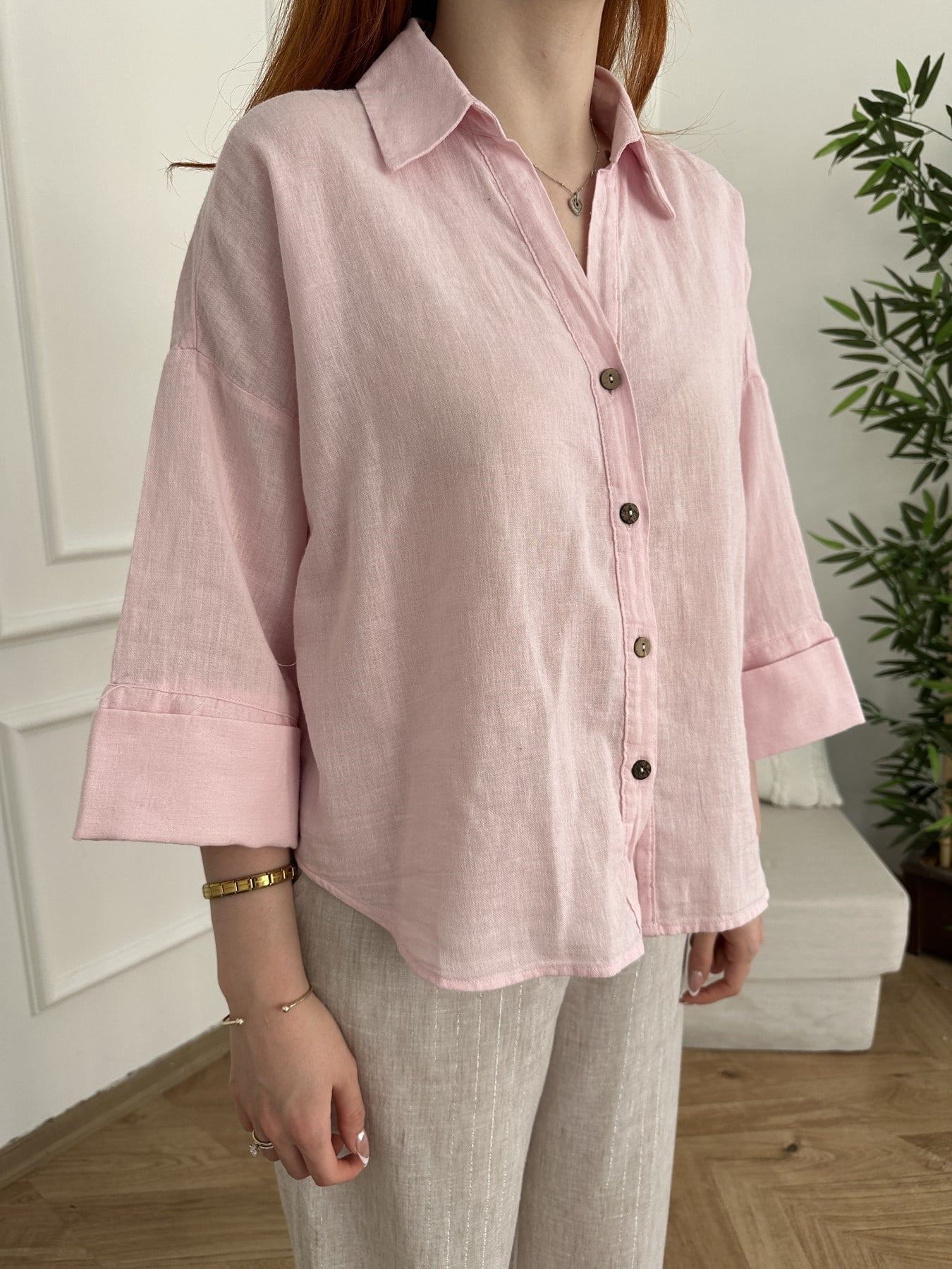 Oversize Sırt Detaylı Gömlek Pembe
