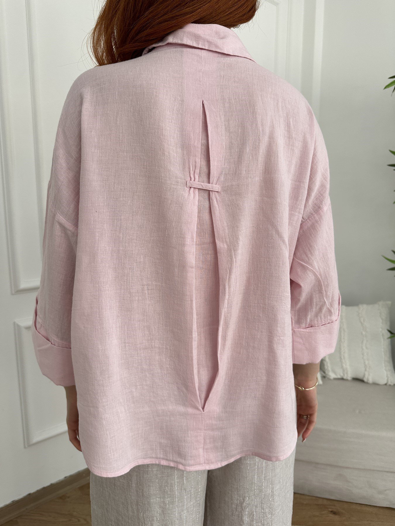 Oversize Sırt Detaylı Gömlek Pembe