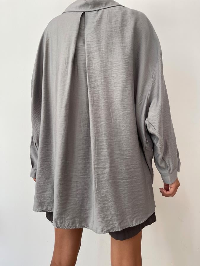 Oversize Tek Cep Gömlek GRİ