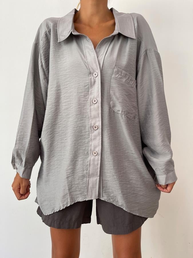 Oversize Tek Cep Gömlek GRİ