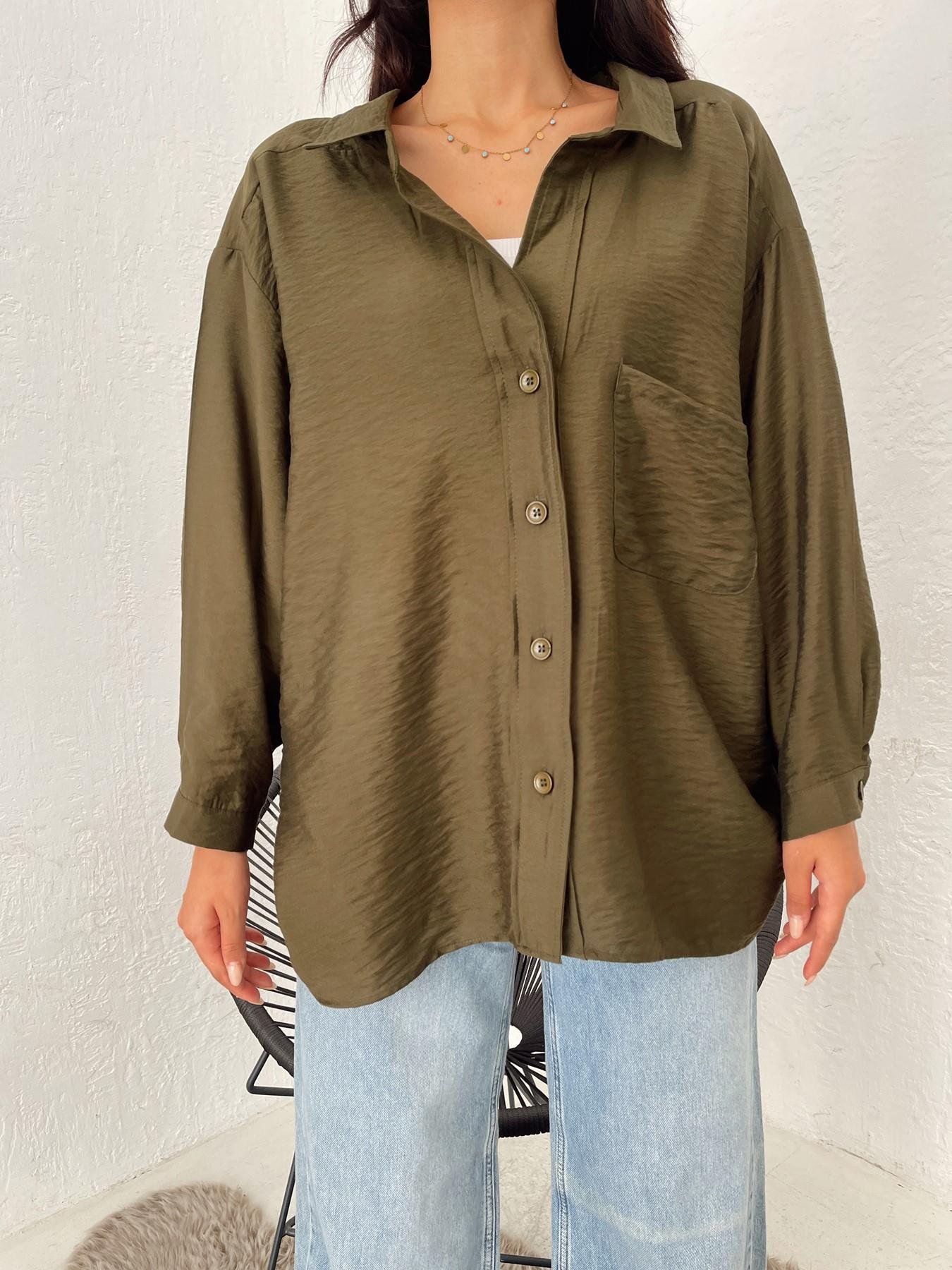 Oversize Tek Cep Gömlek HAKİ