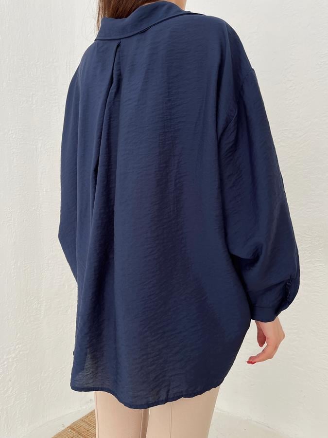 Oversize Tek Cep Gömlek LACİVERT