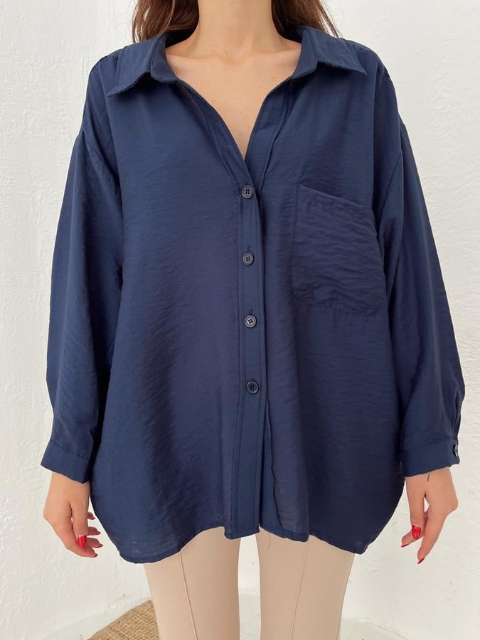 Oversize Tek Cep Gömlek LACİVERT