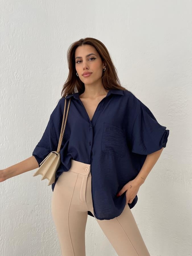 Oversize Tek Cep Gömlek LACİVERT