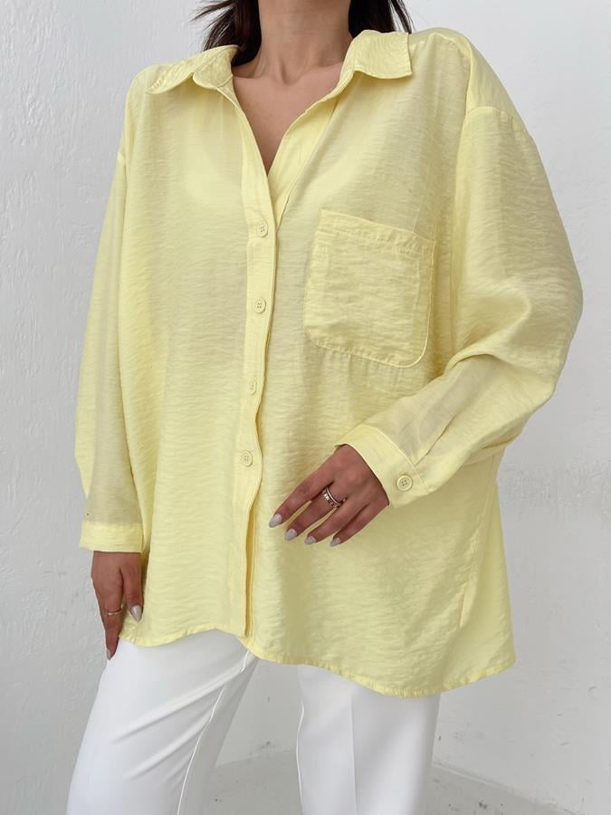 Oversize Tek Cep Gömlek SARI