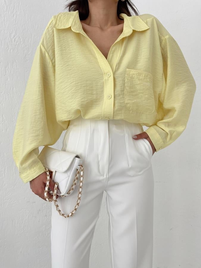 Oversize Tek Cep Gömlek SARI