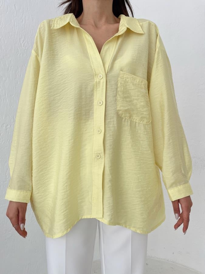 Oversize Tek Cep Gömlek SARI