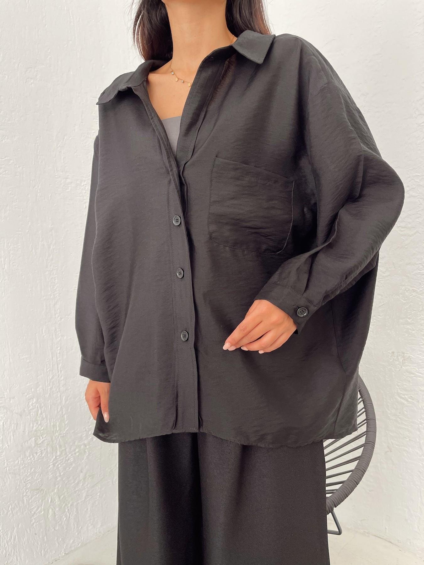 Oversize Tek Cep Gömlek SİYAH