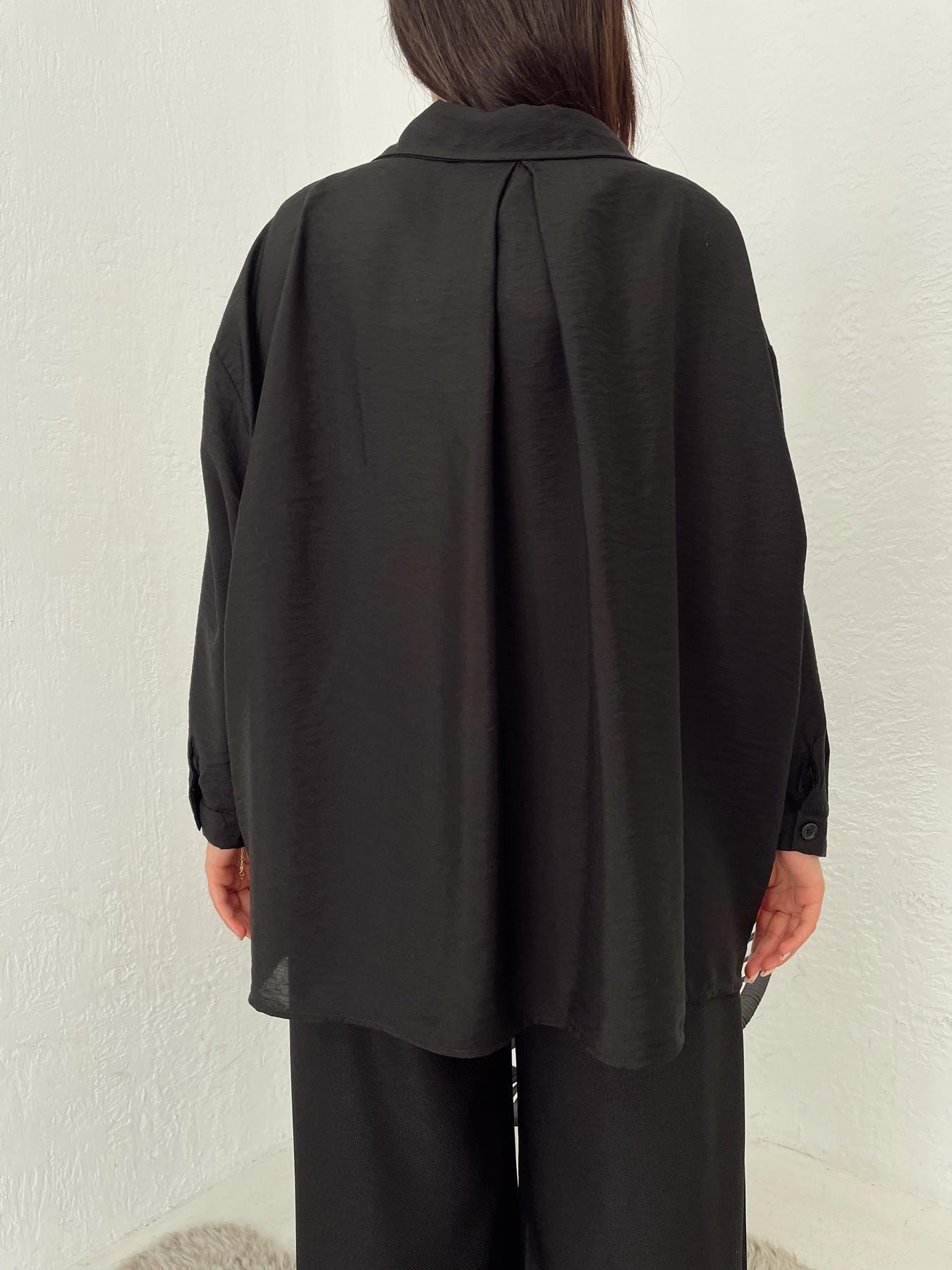 Oversize Tek Cep Gömlek SİYAH
