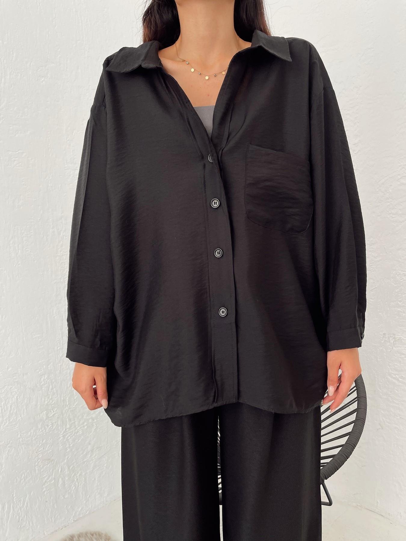 Oversize Tek Cep Gömlek SİYAH