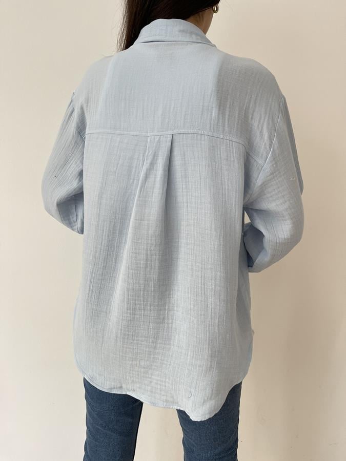 Oversize Tek Cep Pamuklu Gömlek MAVİ