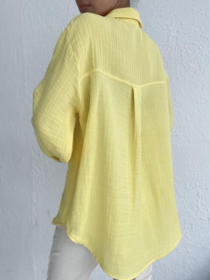Oversize Tek Cep Pamuklu Gömlek SARI