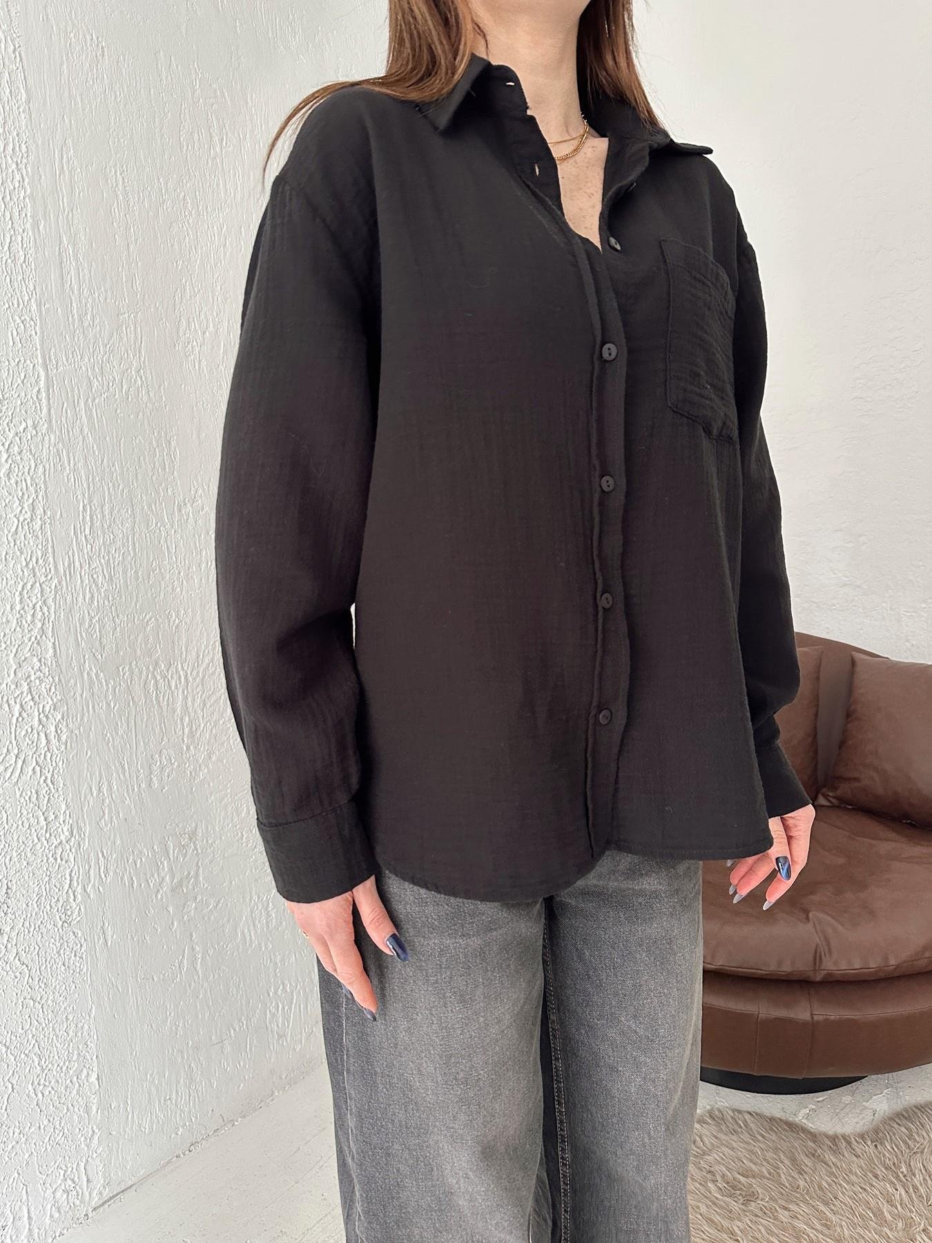Oversize Tek Cep Pamuklu Gömlek SİYAH
