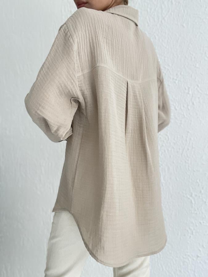 Oversize Tek Cep Pamuklu Gömlek VİZON