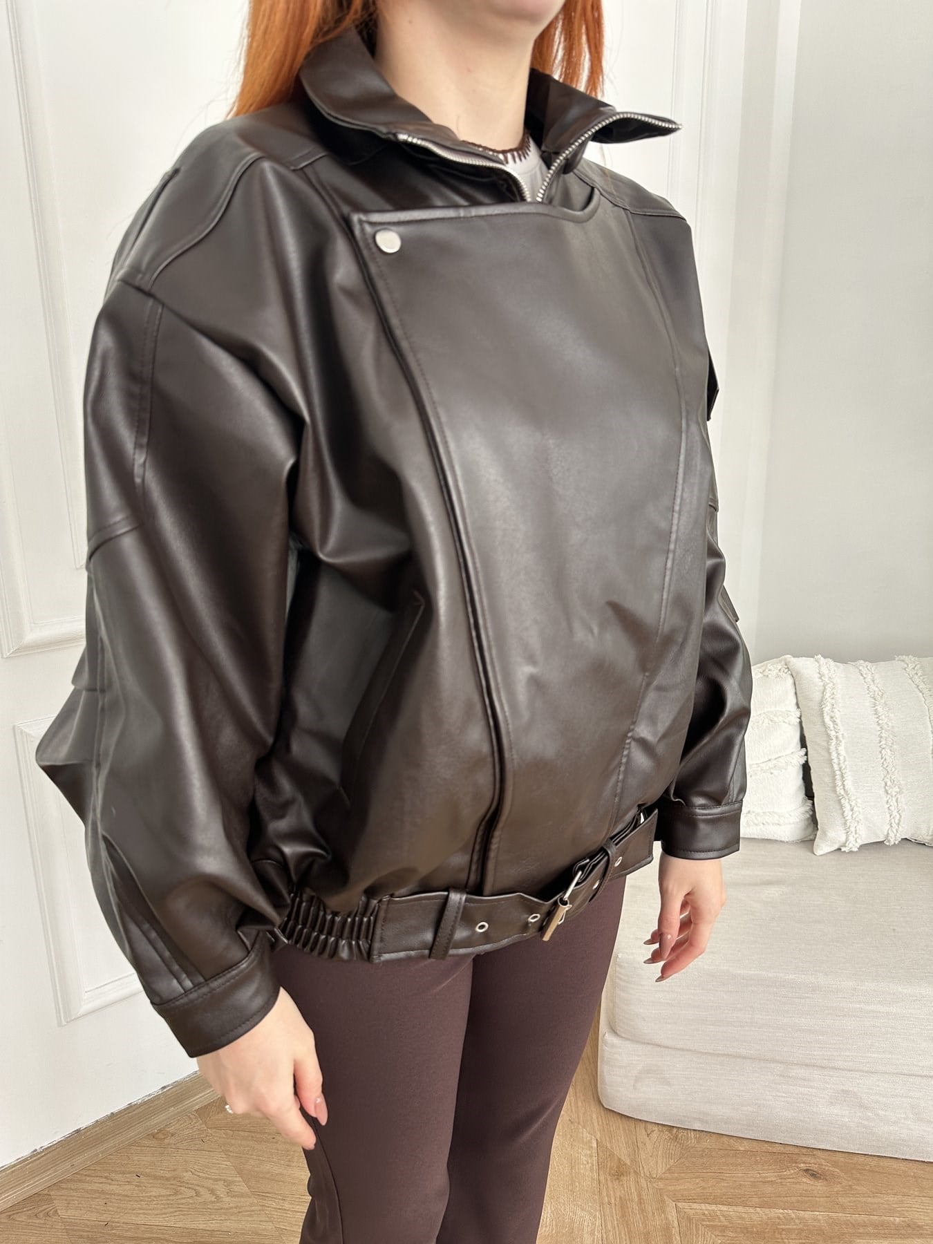 Oversize Yara Kol Deri Mont Kahve