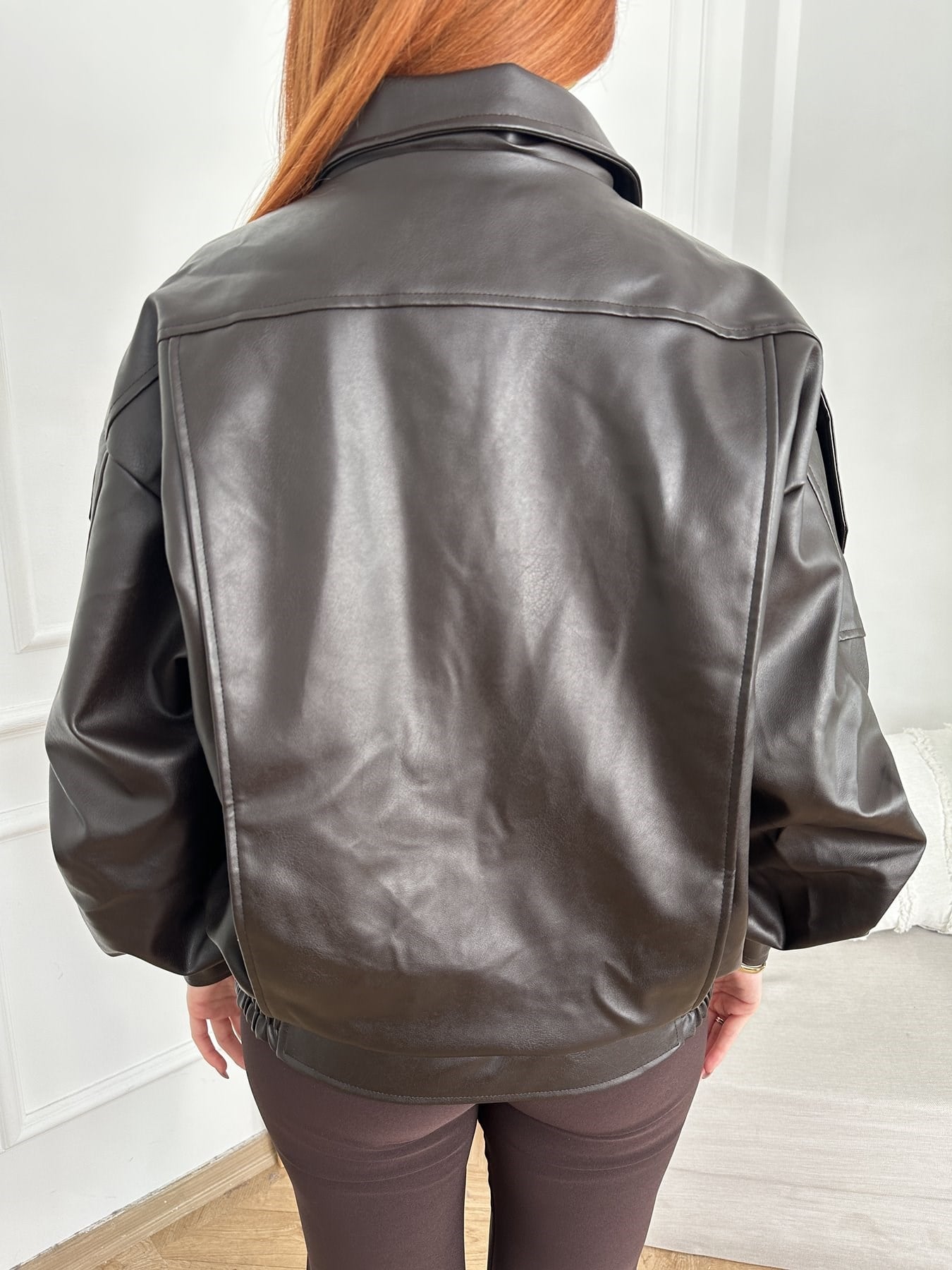 Oversize Yara Kol Deri Mont Kahve