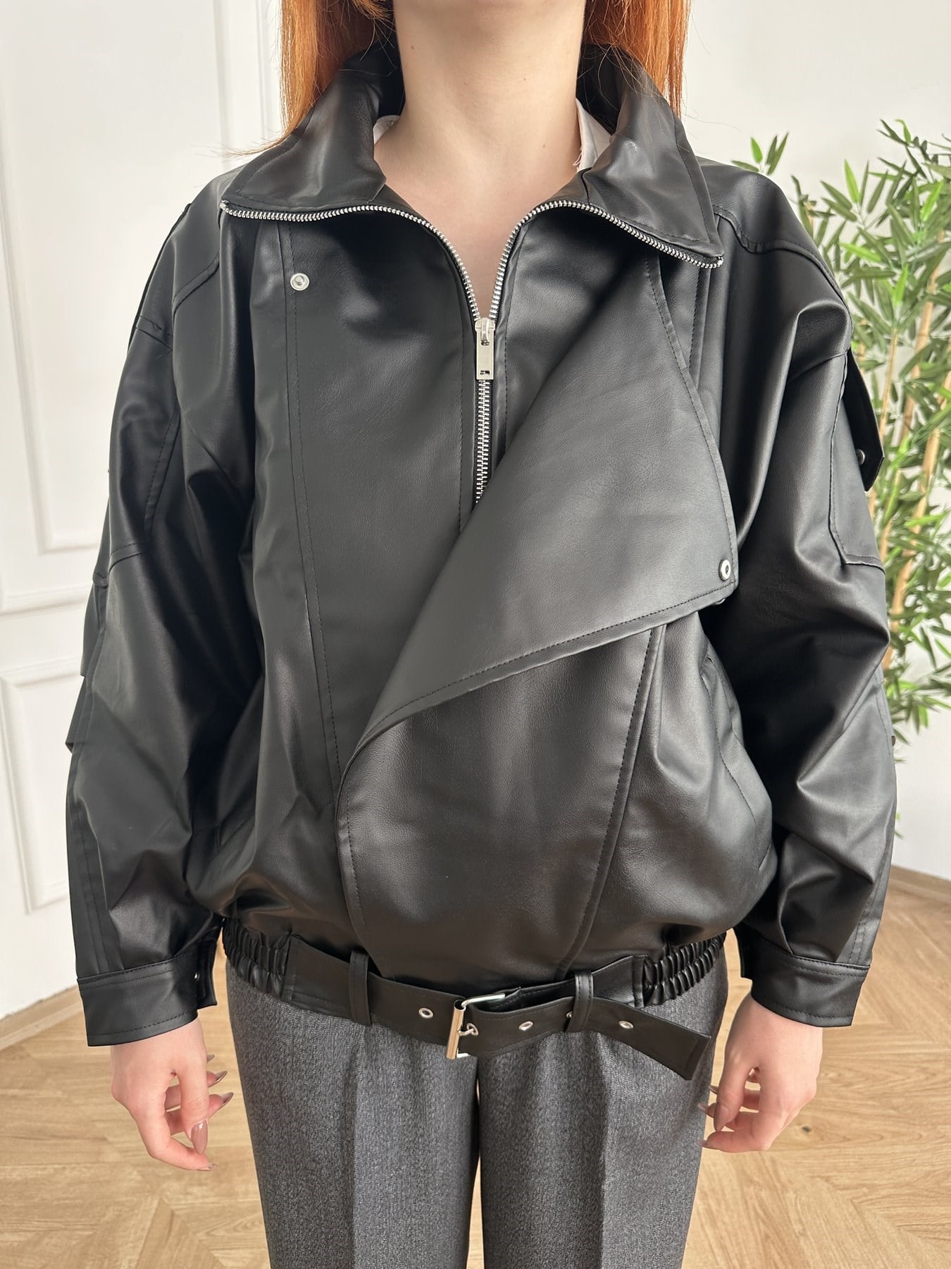 Oversize Yara Kol Deri Mont Siyah