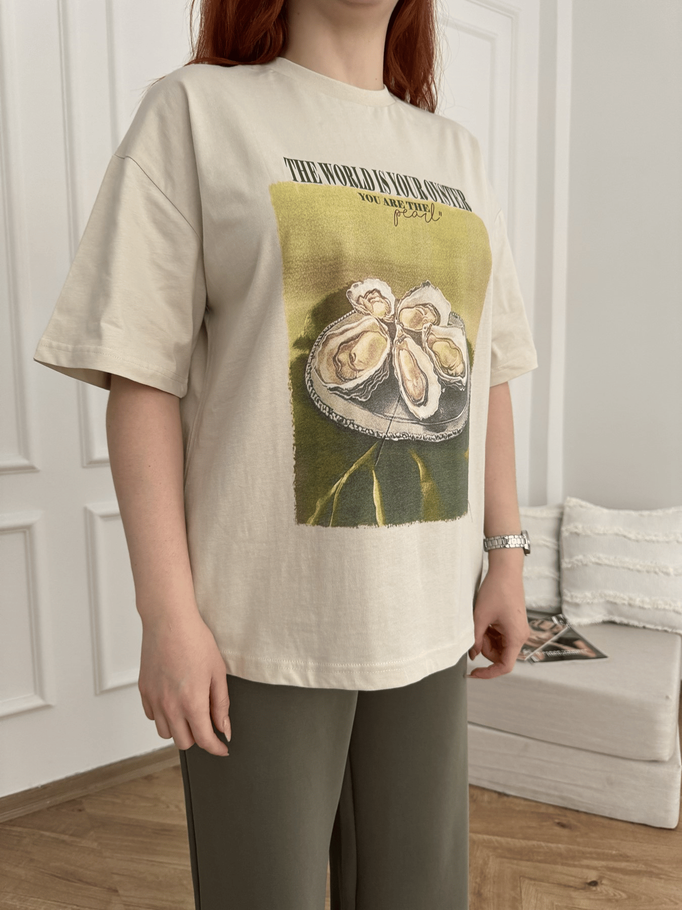 Oyster Baskılı Tişört Taş