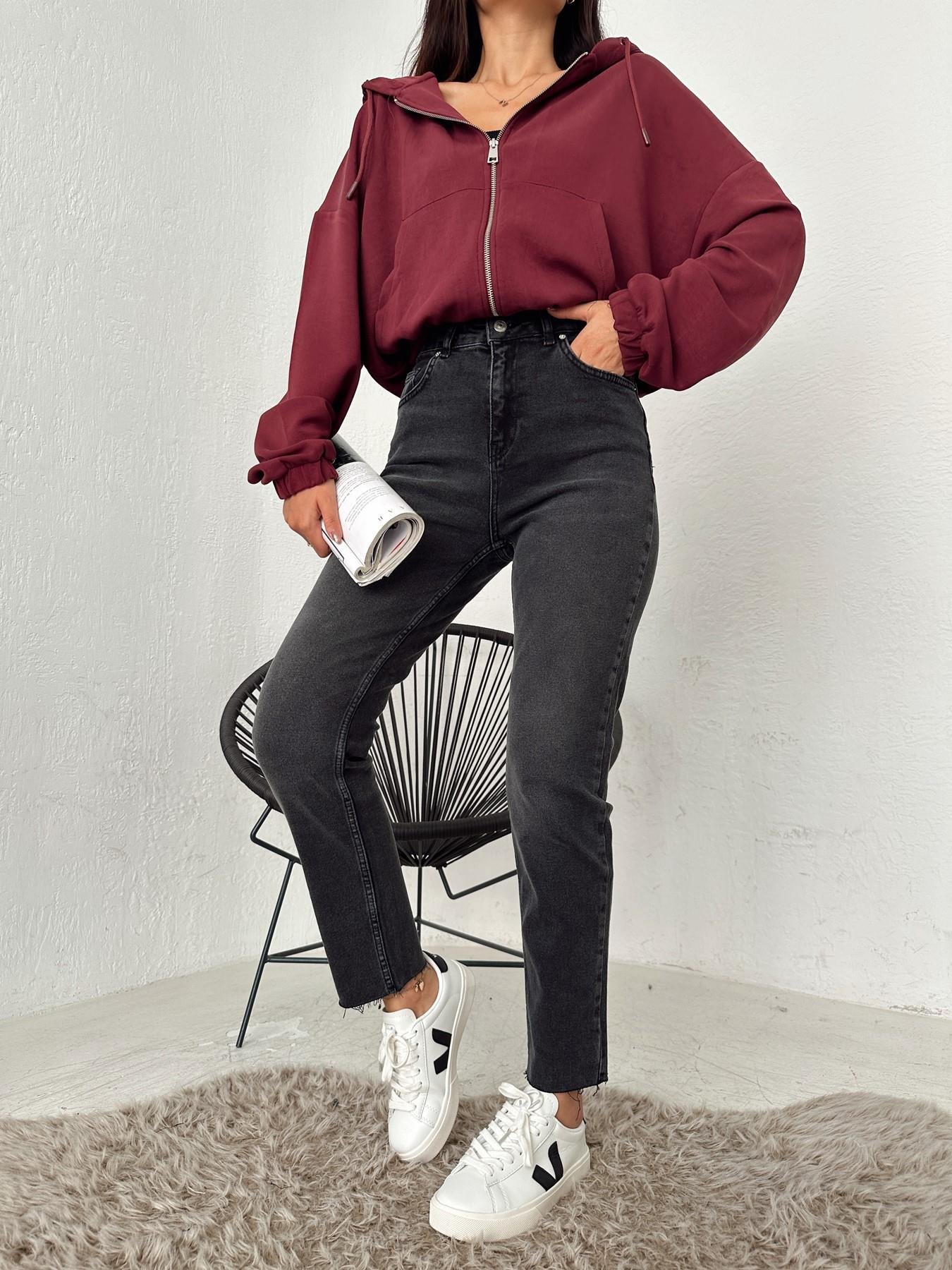 Paça Kesik Jean Pantolon SİYAH