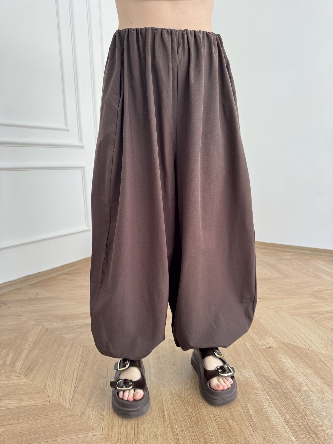 Paça Lastikli Balon Pantolon Acı kahve