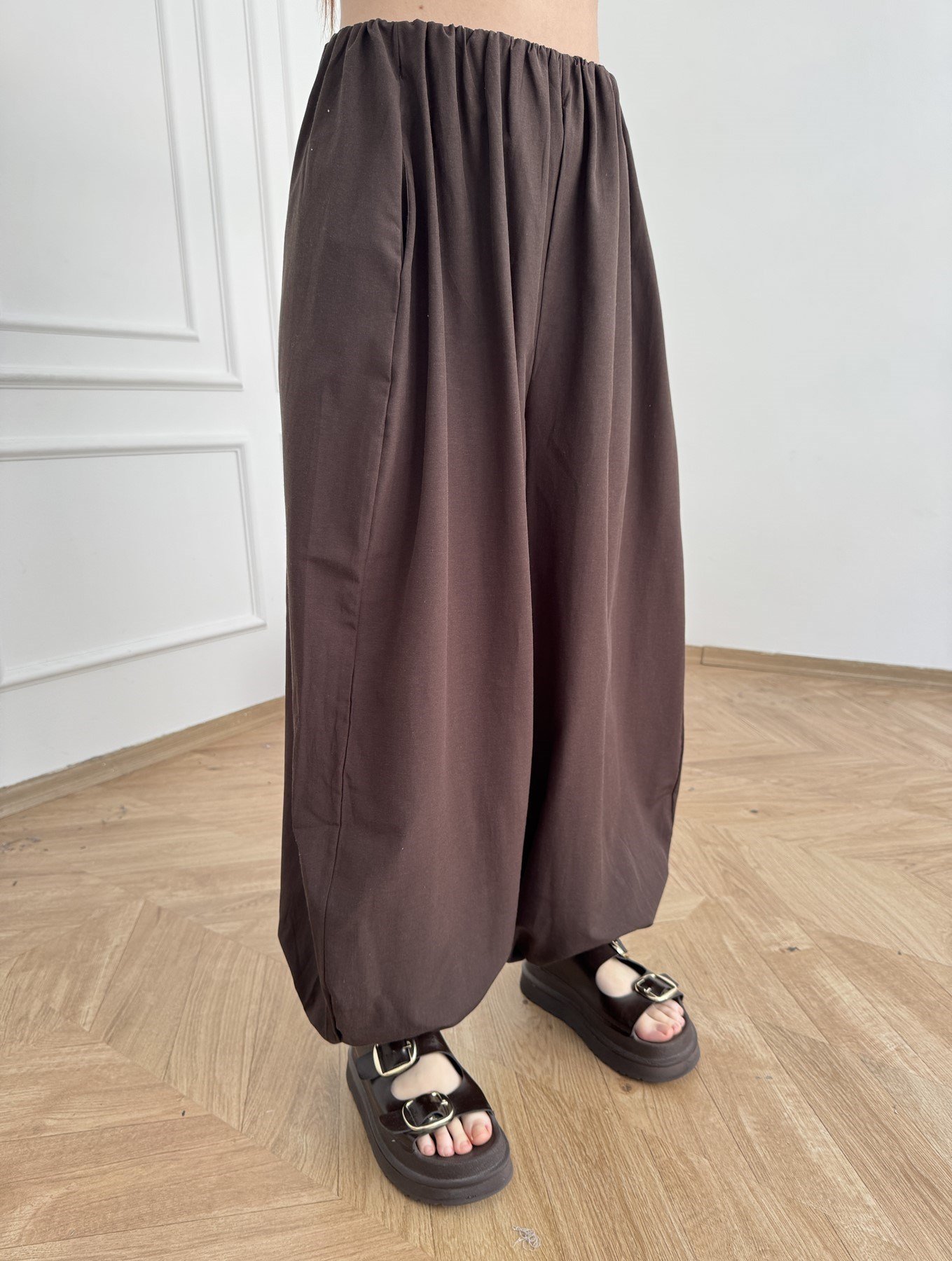 Paça Lastikli Balon Pantolon Acı kahve