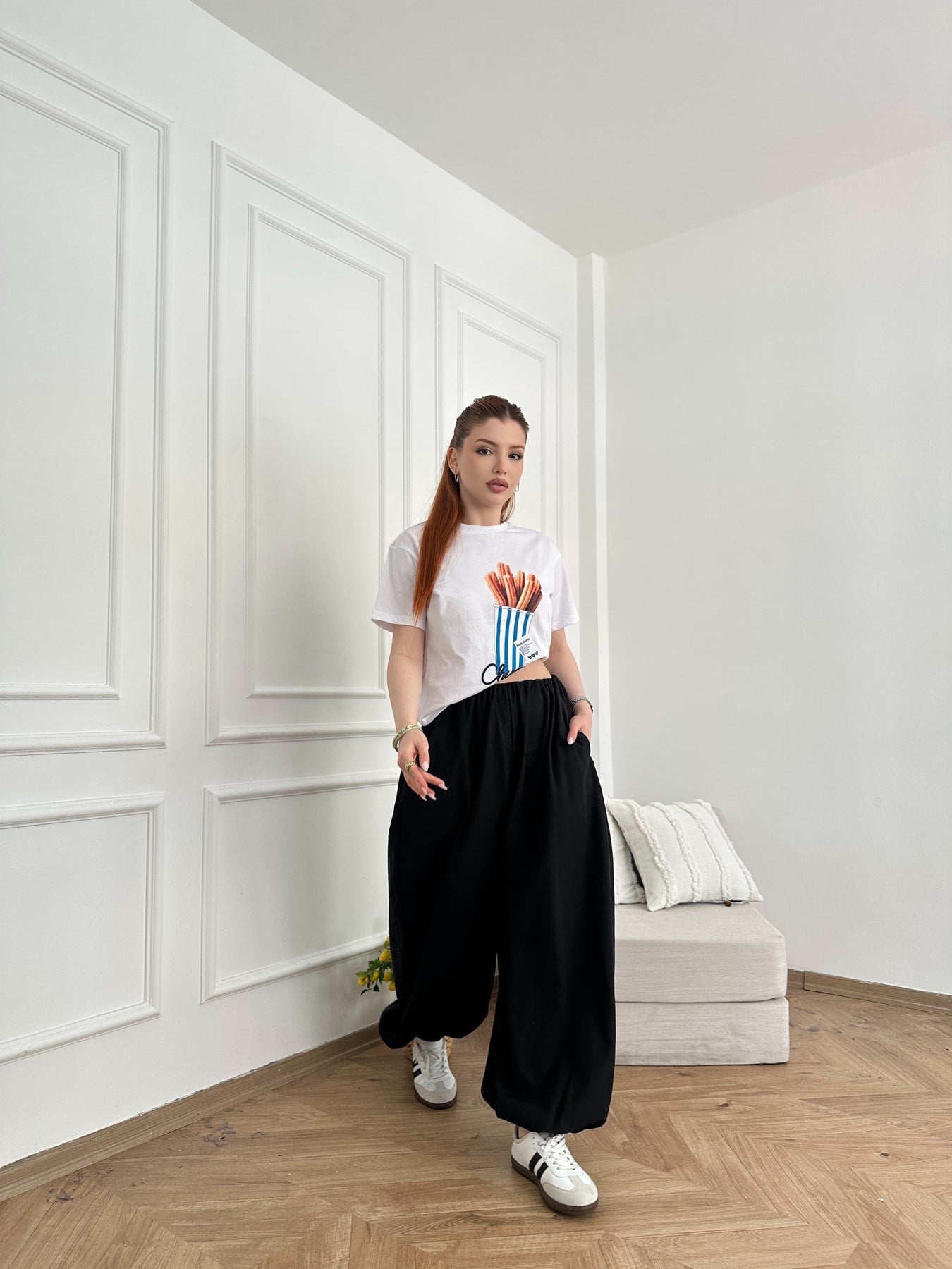 Paça Lastikli Balon Pantolon Siyah