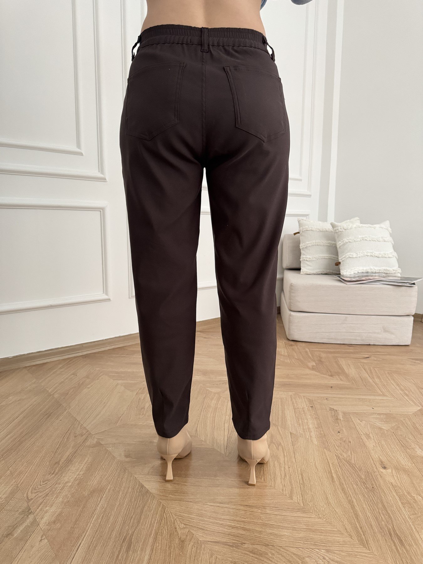 Paça Pensli Likralı Pantolon Kahve