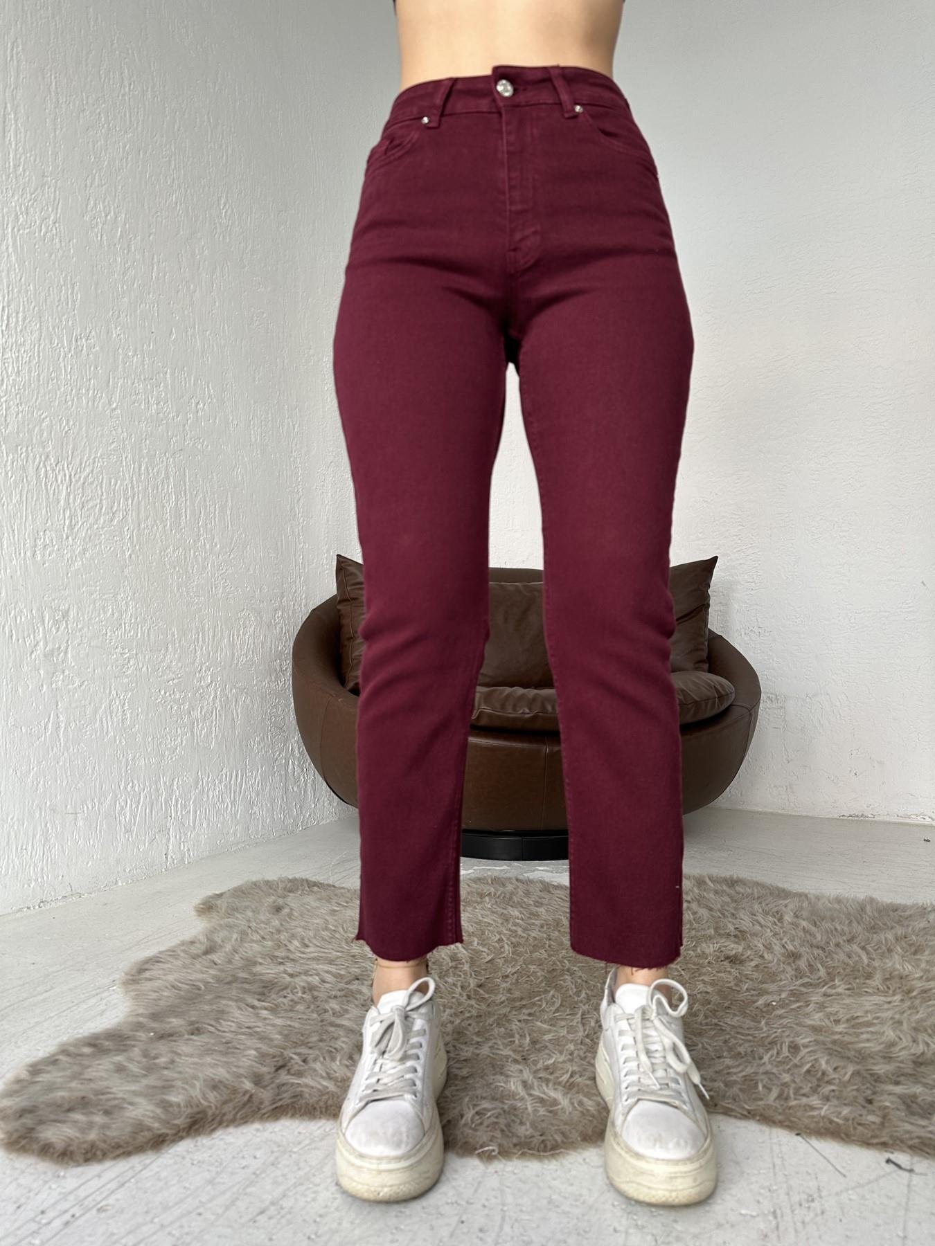 Paçası Dikişsiz Mom Fit Jean 82 BORDO