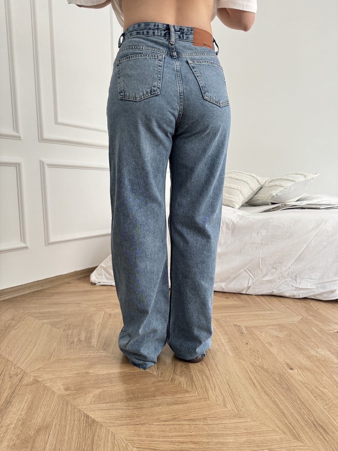 Paçası Kesik Jean Pantolon Mavi