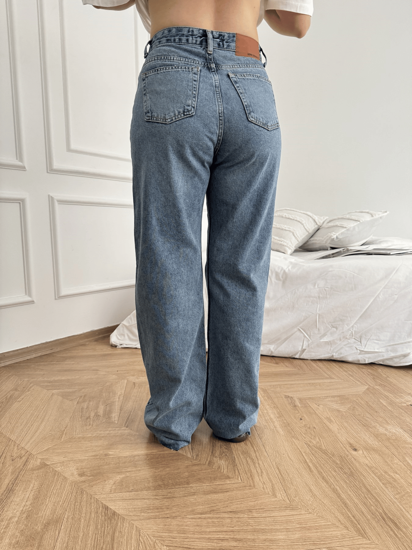 Paçası Kesik Jean Pantolon Mavi