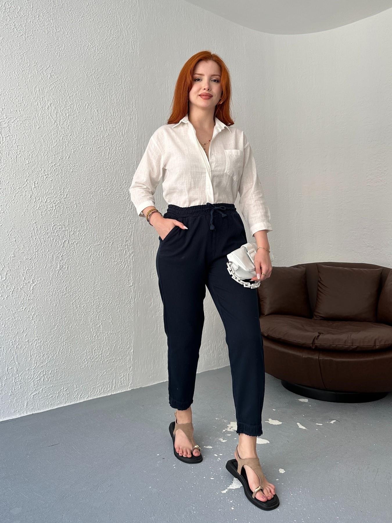 Paçası Püskül Detay Lastikli Pantolon Lacivert