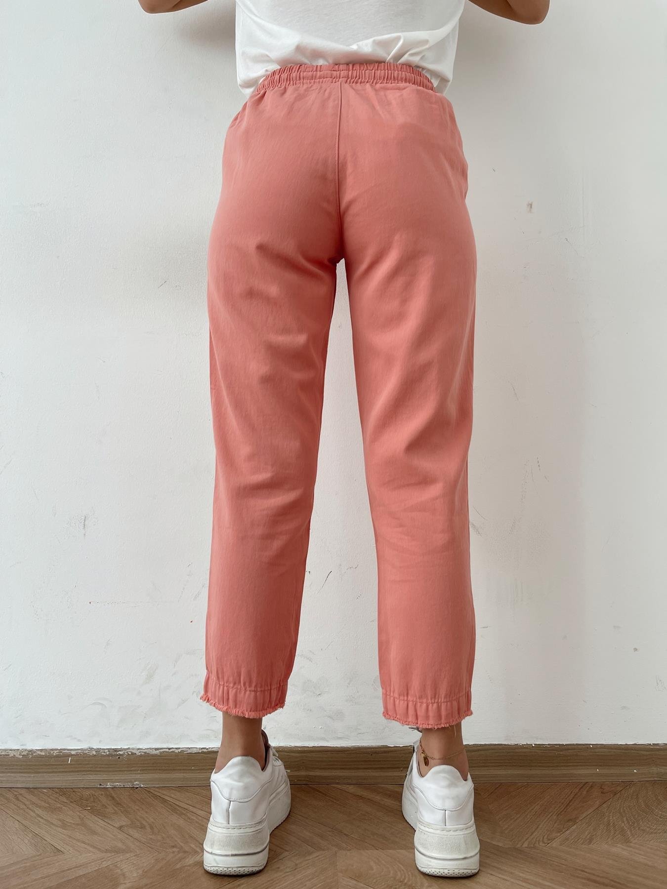 Paçası Püskül Detay Lastikli Pantolon Pudra