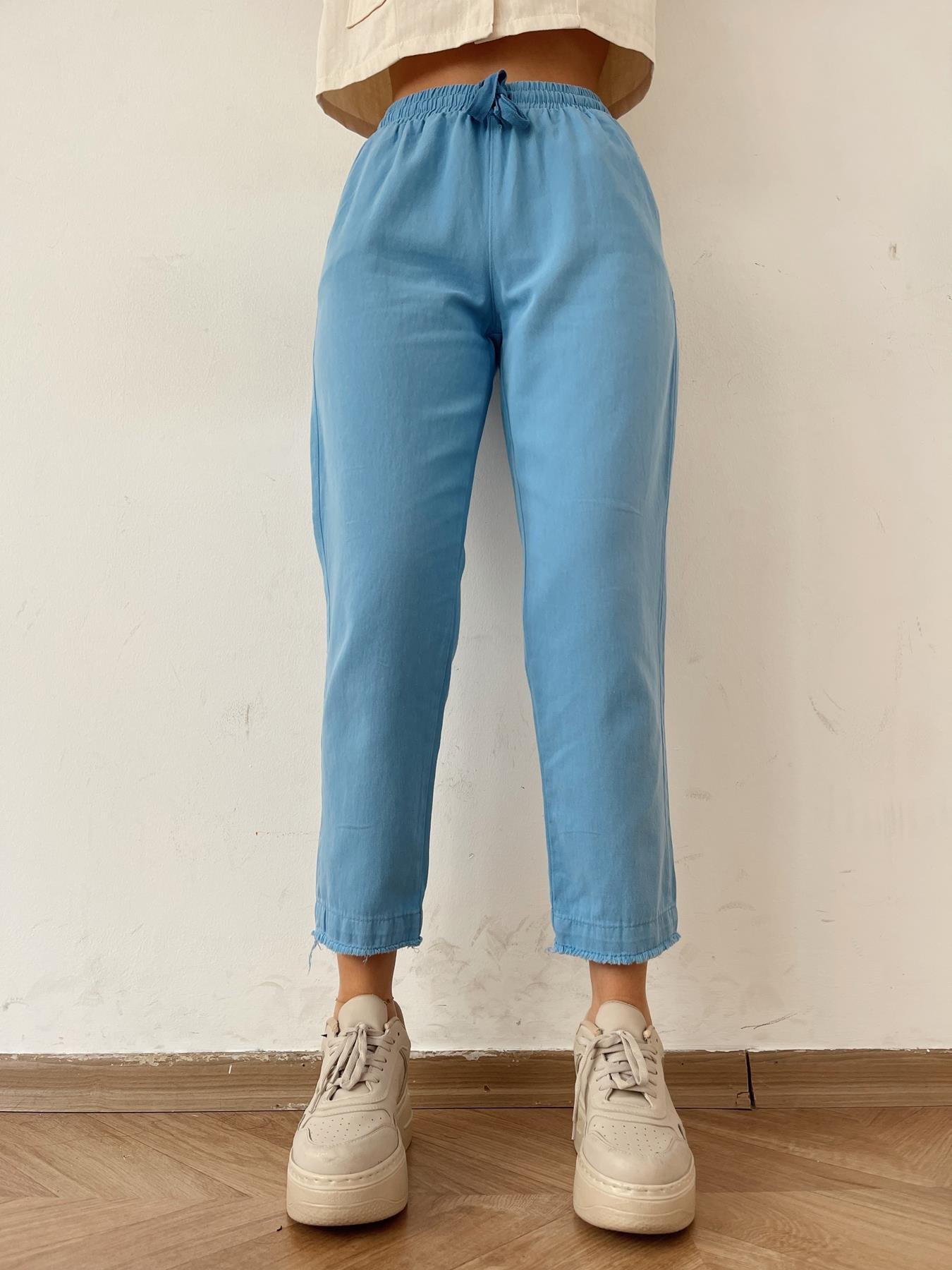 Paçası Püskül Detay Lastikli Pantolon Mavi