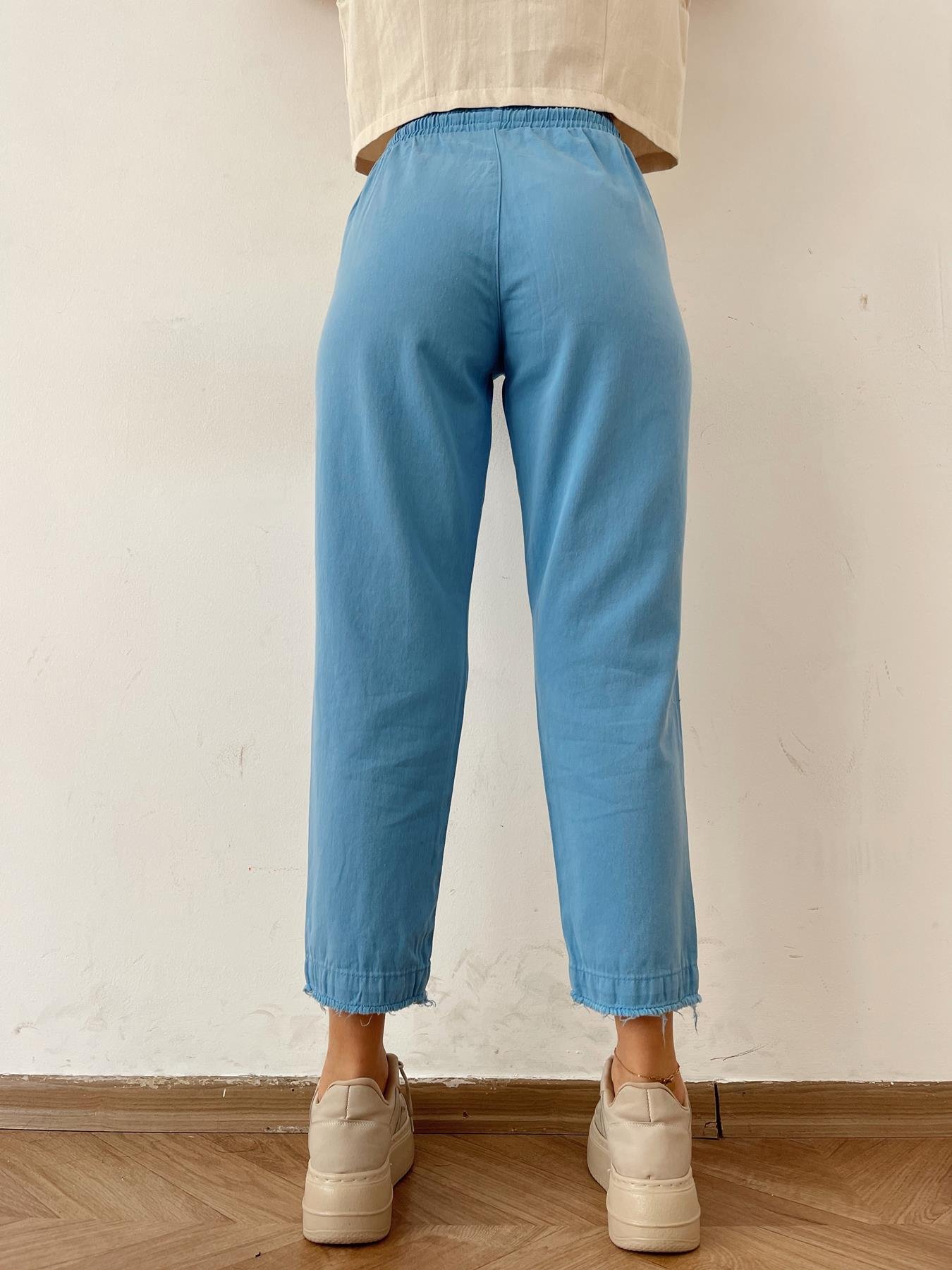 Paçası Püskül Detay Lastikli Pantolon Mavi