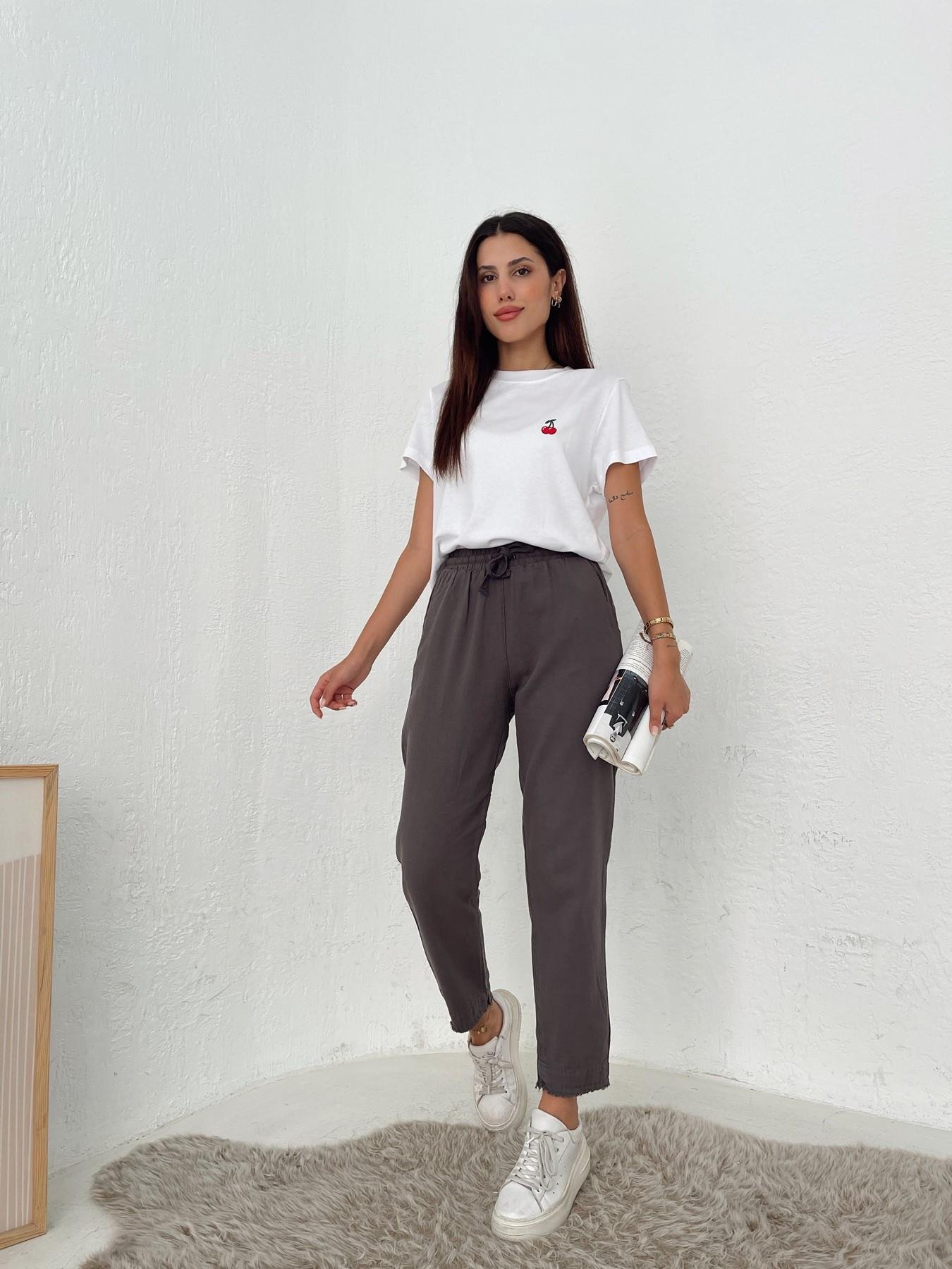 Paçası Püsküllü Keten Pantolon ANTRASİT