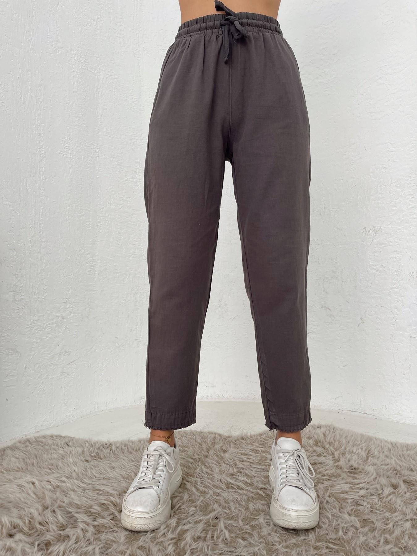 Paçası Püsküllü Keten Pantolon ANTRASİT