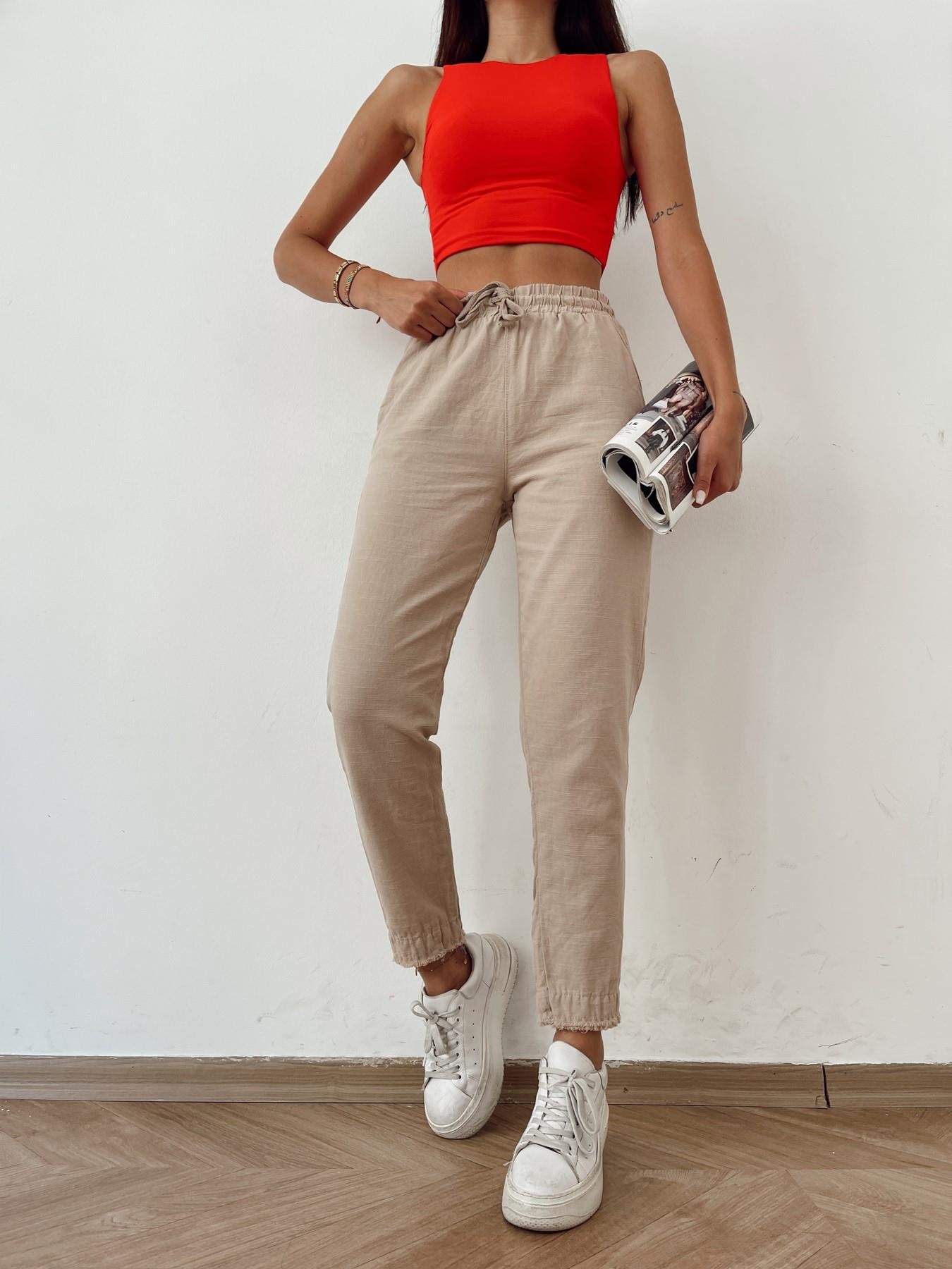 Paçası Püsküllü Keten Pantolon CAMEL