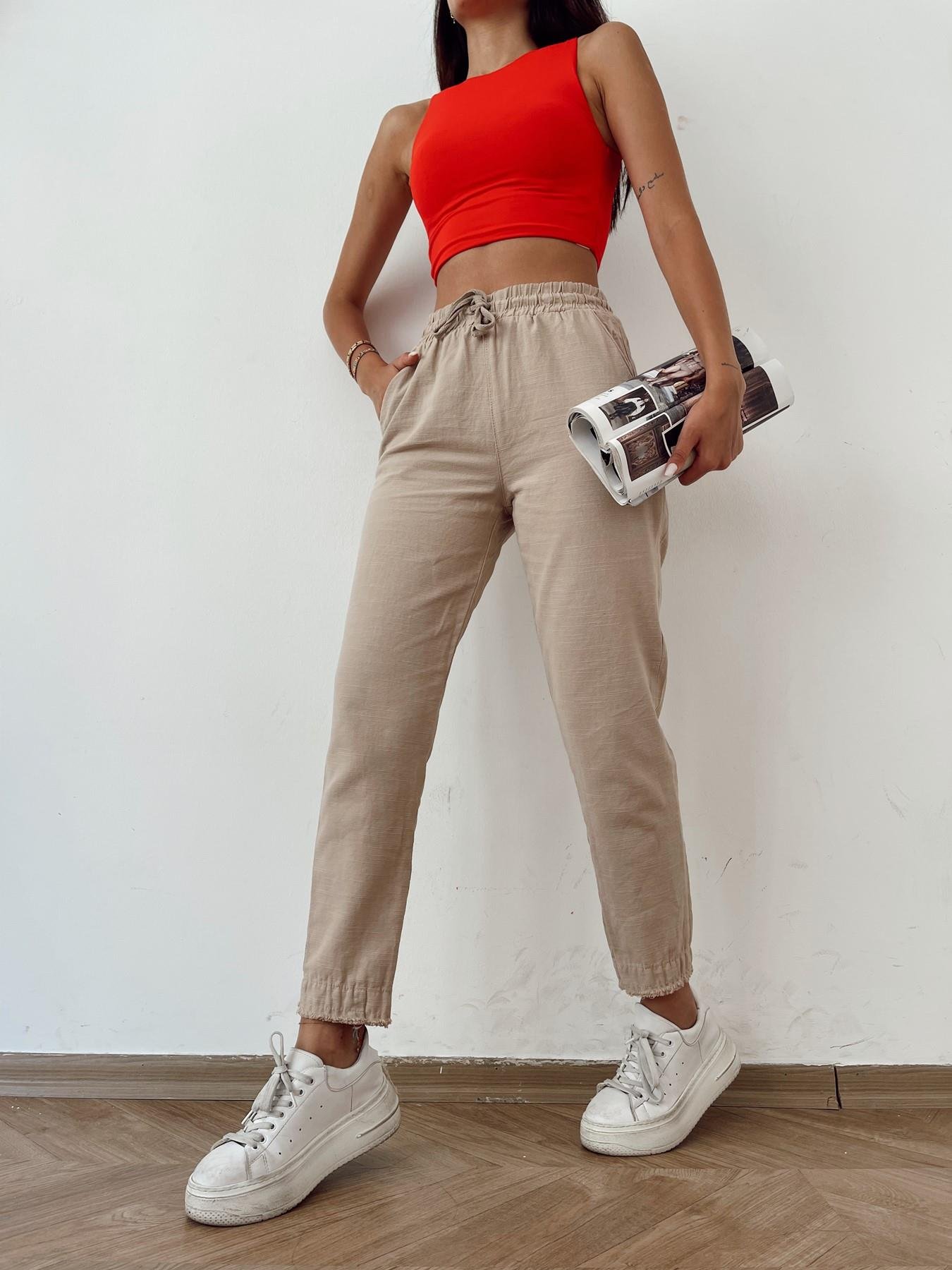 Paçası Püsküllü Keten Pantolon CAMEL