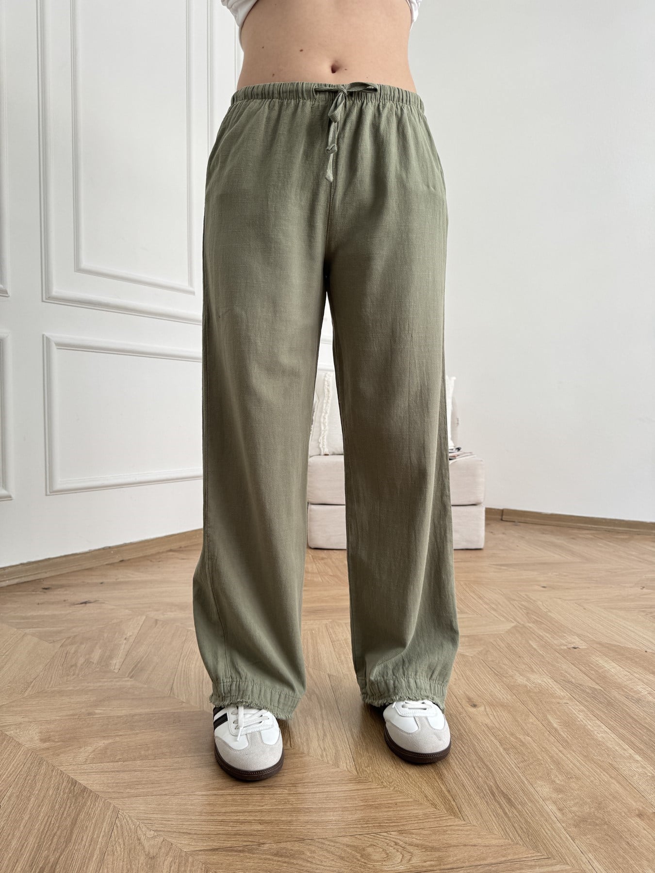 Paçası Püsküllü Relax Pantolon Açık haki