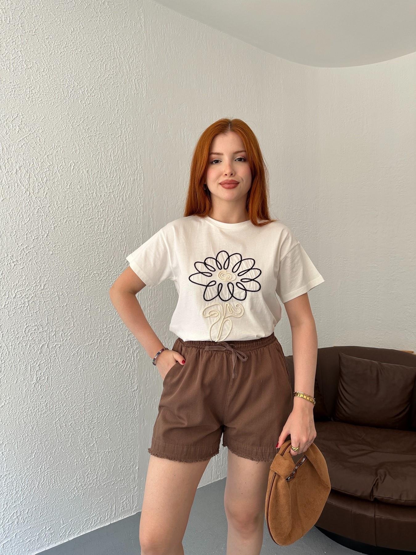 Paçası Püsküllü Şort Kahve