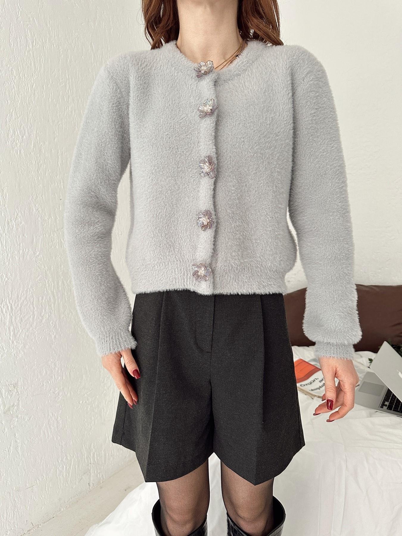 Papatya Düğmeli Yumoş Hırka GRİ