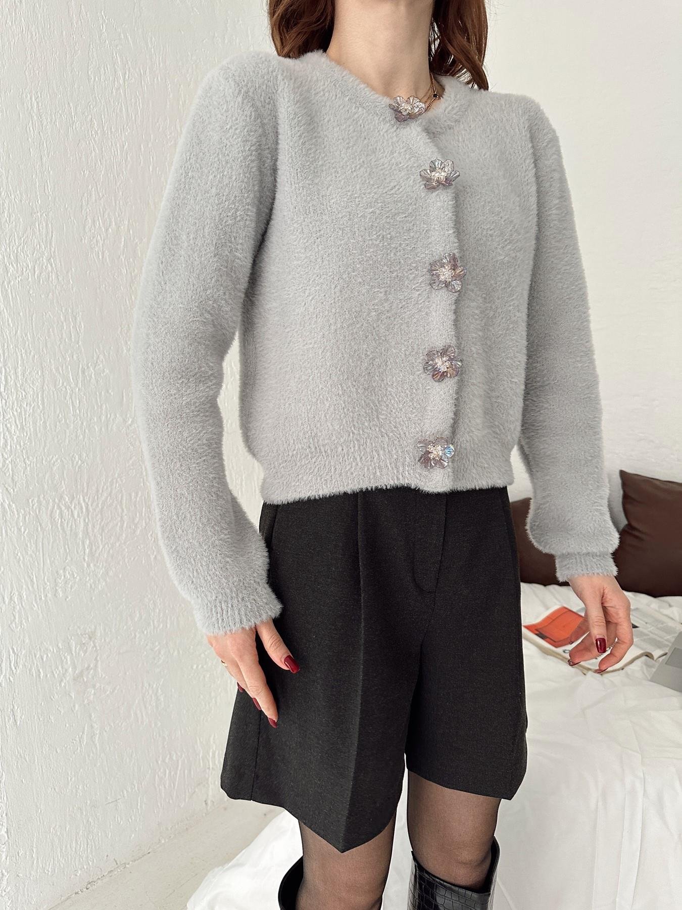 Papatya Düğmeli Yumoş Hırka GRİ