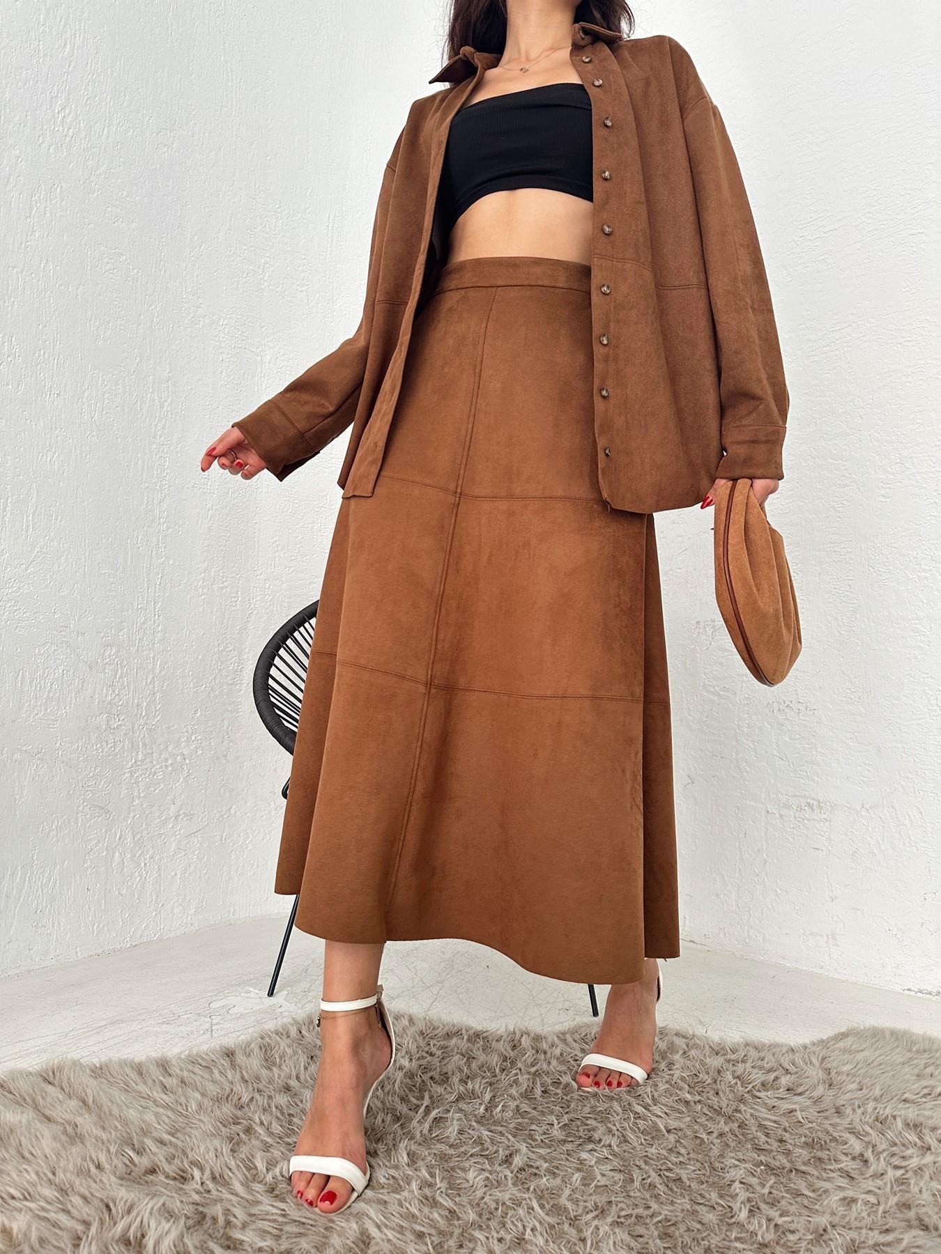 Parçalı Nubuk Etek KAHVE