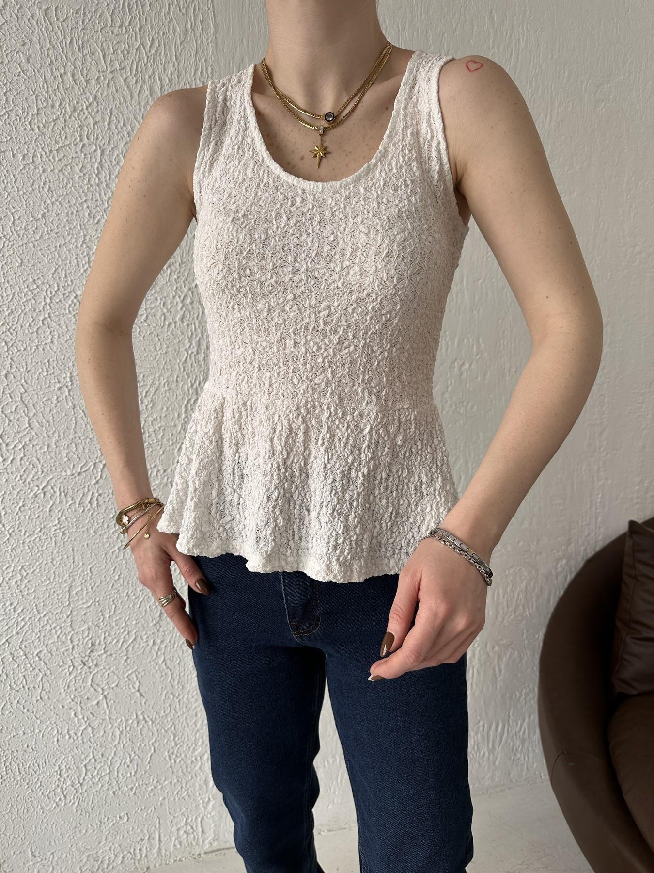 Peplum Dantel Askılı Bluz EKRU