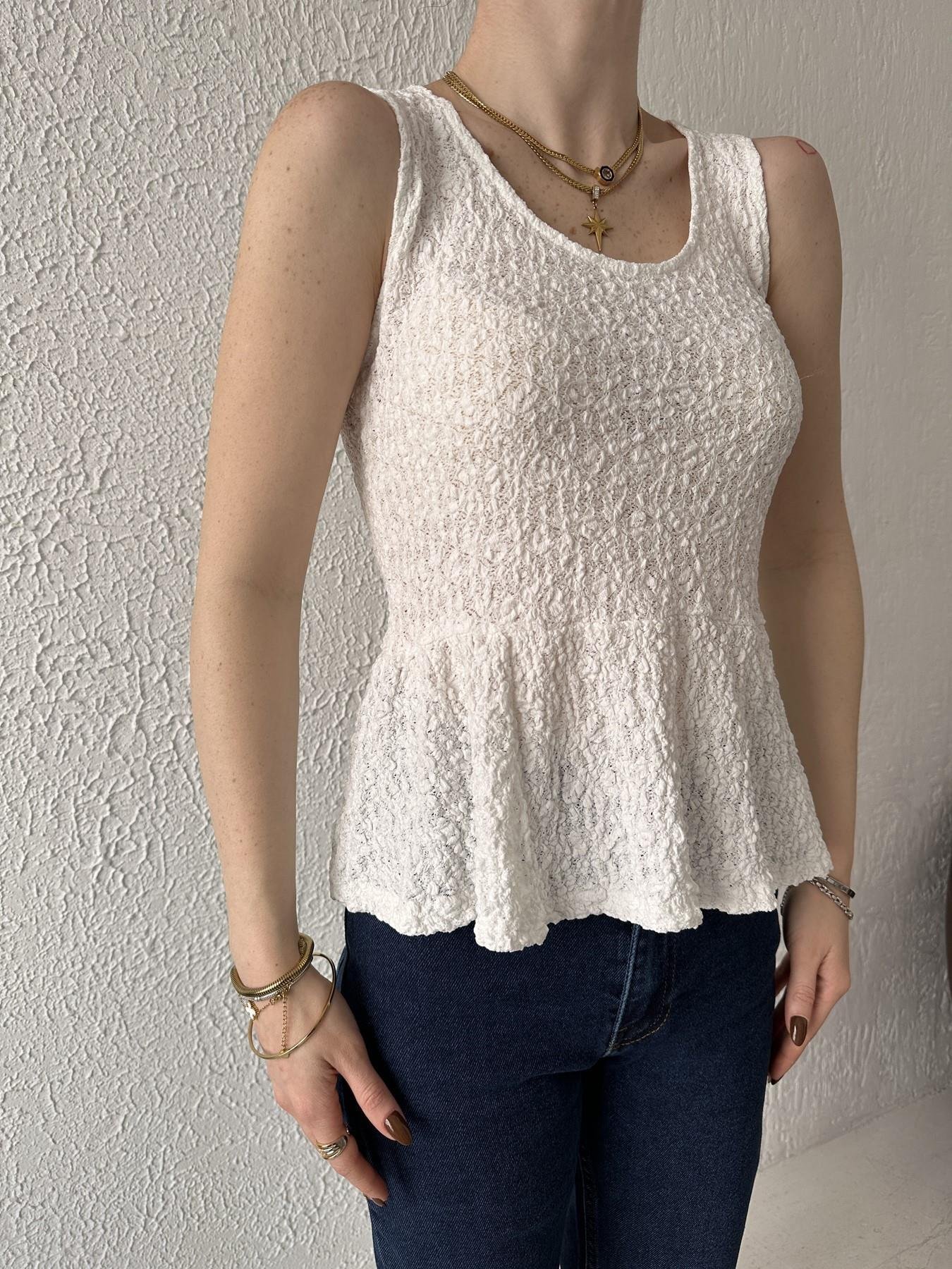 Peplum Dantel Askılı Bluz EKRU