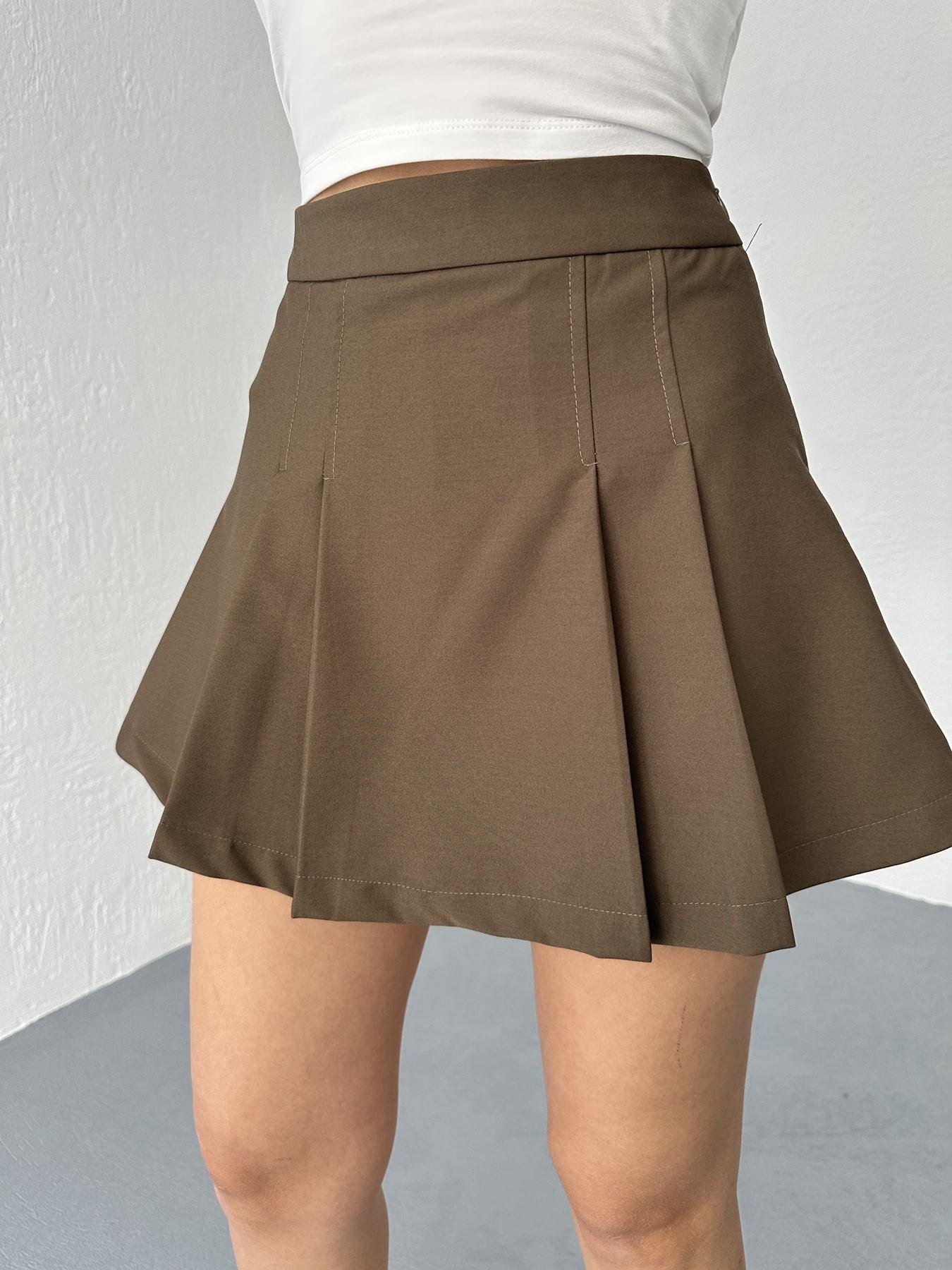 Pile Detay Şort Etek Açık kahve