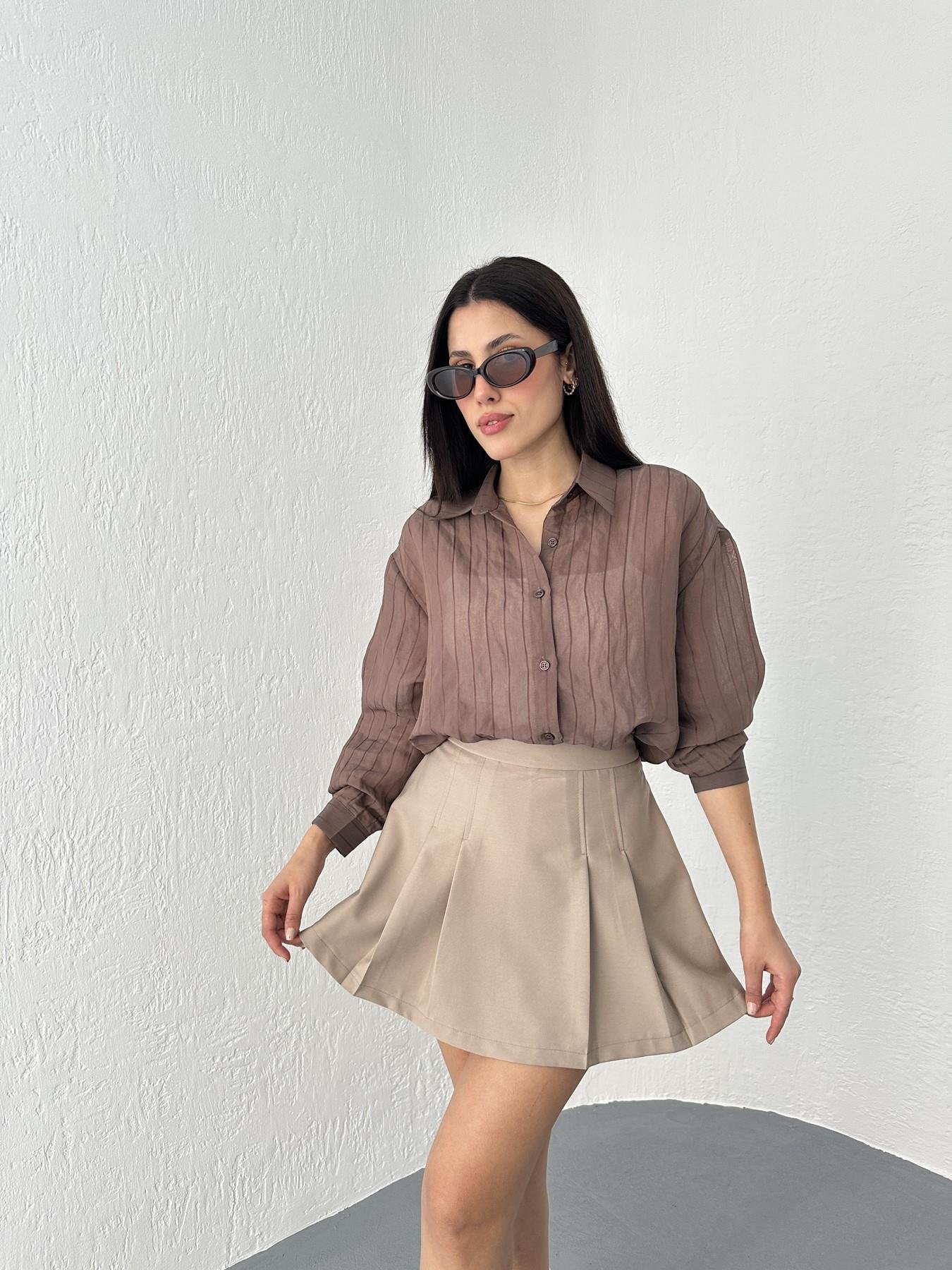 Pile Detay Şort Etek Bej