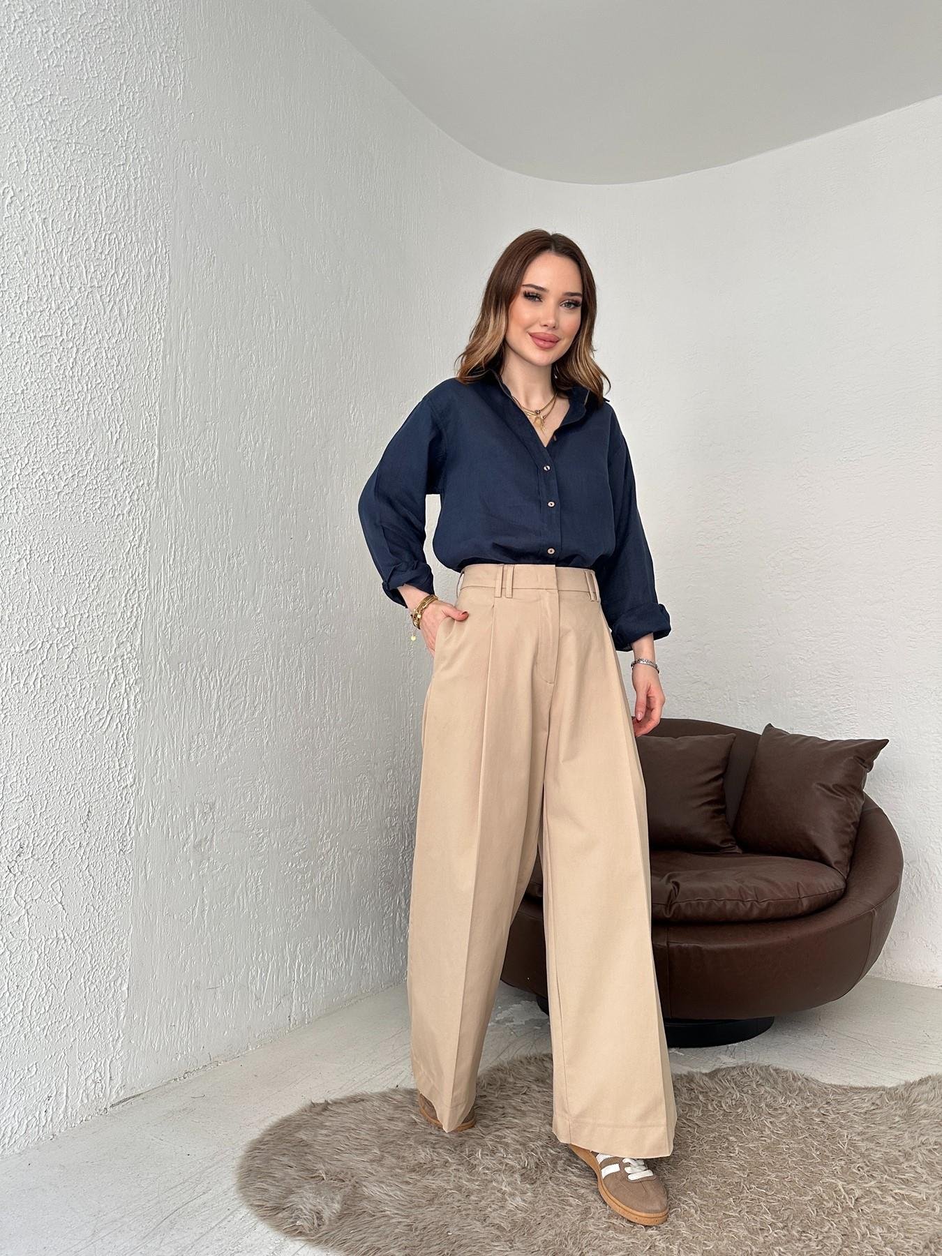 Pileli Geniş Paça Pantolon Camel