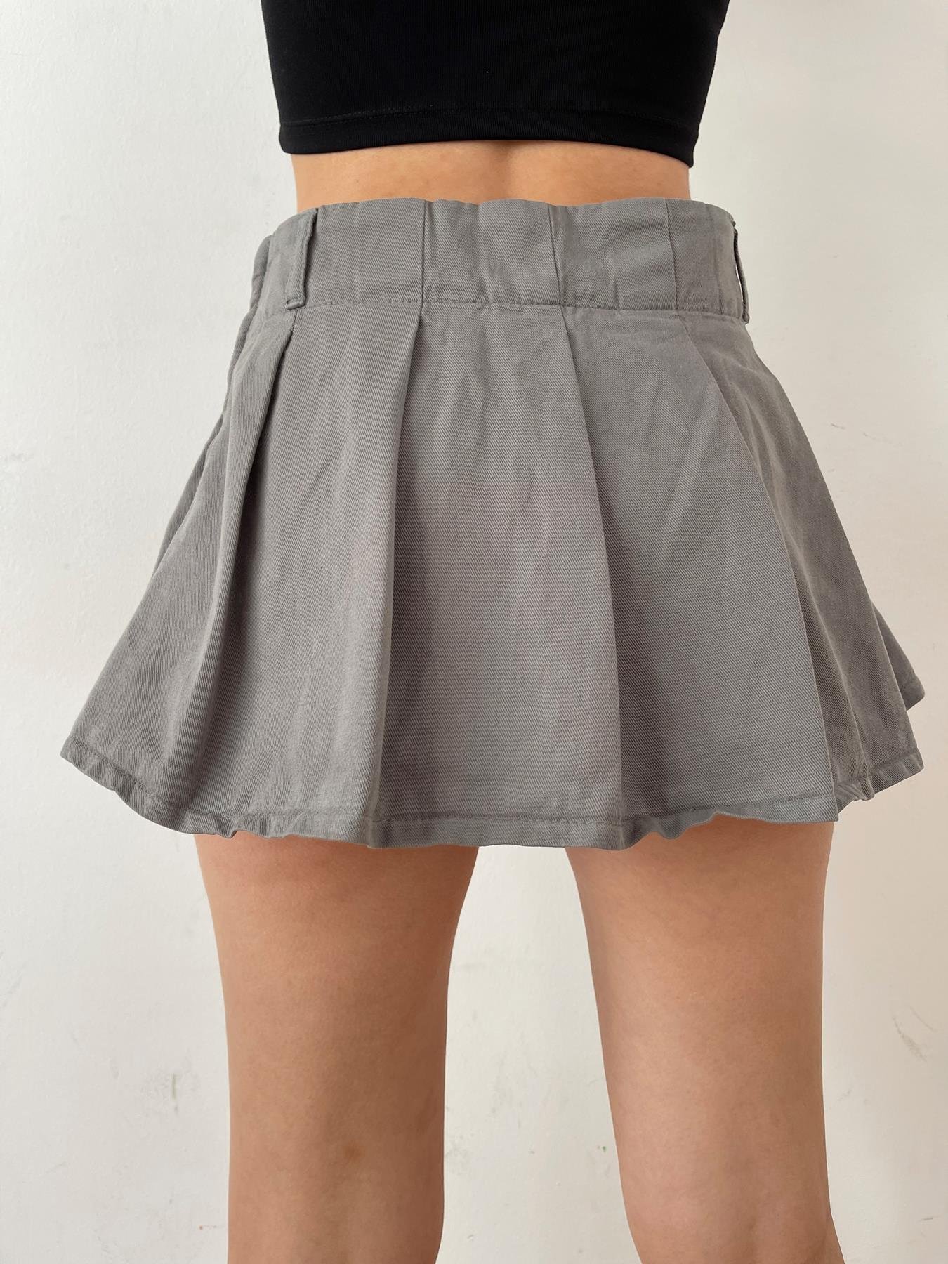 Pileli Şort Etek GRİ