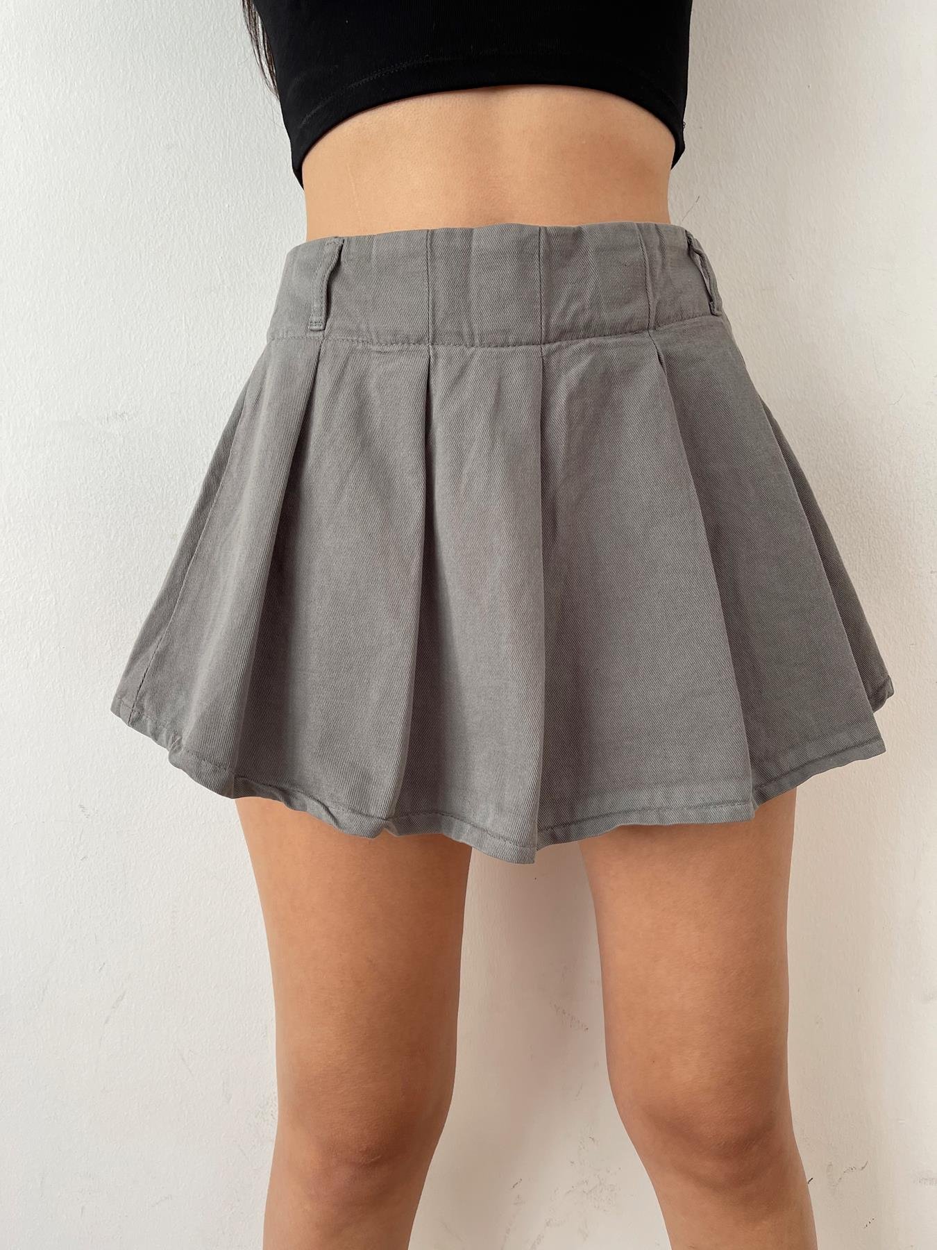 Pileli Şort Etek GRİ